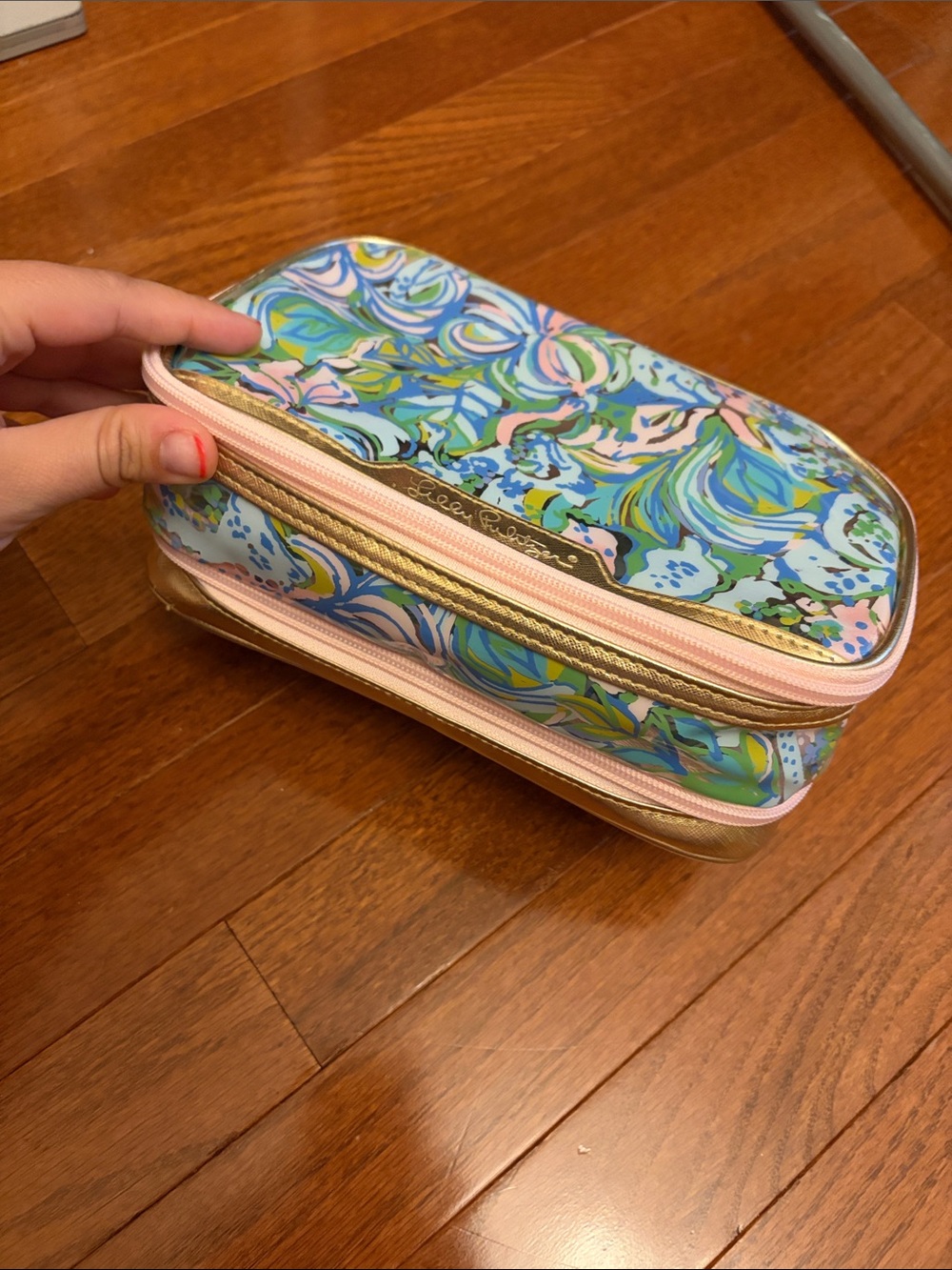 Lilly Pulitzer Pastel Blue & Pink Floral Double-Zip Cosmetic Case